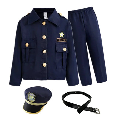 Kids Police Officer Costume Set - Jacket, Pants, Justice Hero Boys Police Officer Uniform Cap & Accessories for Halloween Party