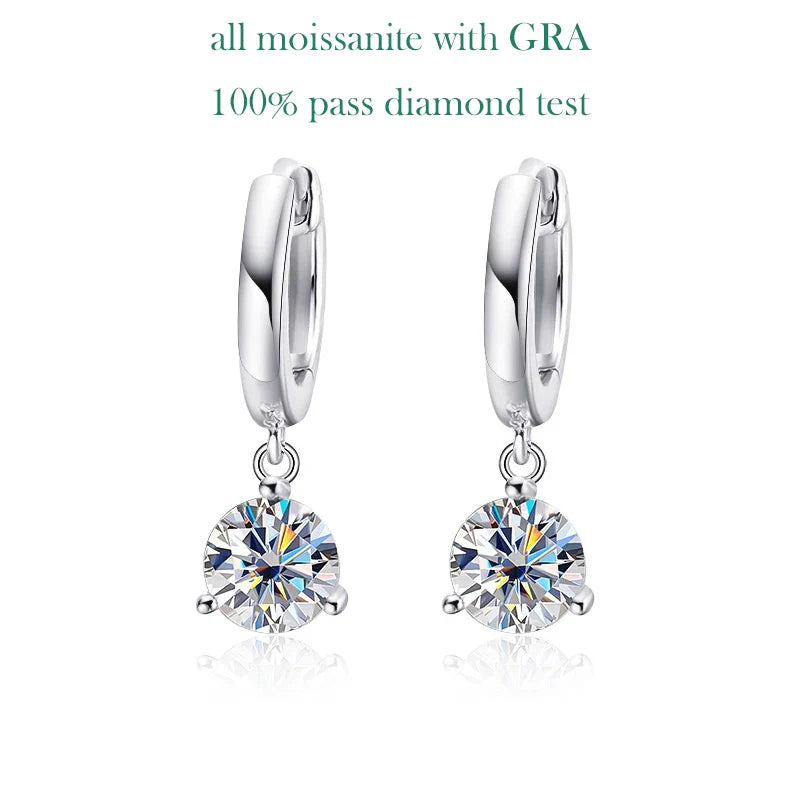 0.5-2CT Brilliant Cut Moissanite Drop Earrings for Women Classic 3 Prong Wedding Fine Jewelry S925 Sterling Silver 100%