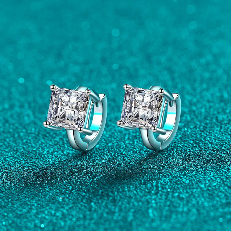 1ct 2ct  D Color Princess Moissanite Hoop Earring for Women Sparkling Lab Diamond 925 Sterling Silver Wedding Earrings