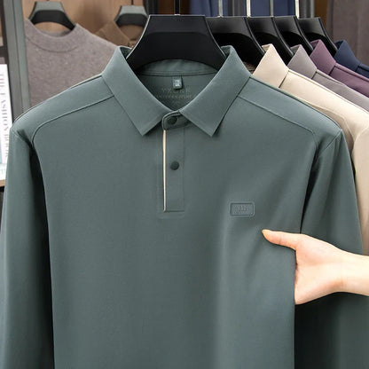2025 Long Sleeved Polo Shirt for Spring and Autumn Men's Clothing with A Base Collar Casual and Fashionable Long Sleeved T-shirt