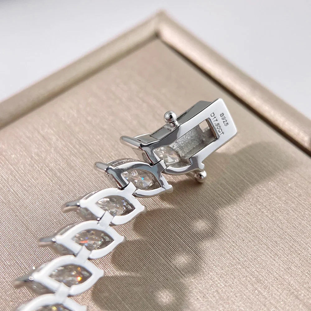 4x8MM D Color Marquise Cut Moissanite Bracelet 100% 925 Sterling Silver For Women Wedding Party Fine Jewelry