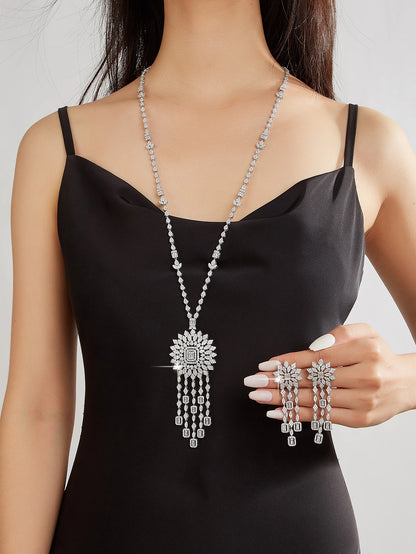Sweater Long Necklace Earring Jewelry Sets For Women Wedding Party Zircon CZ African Dubai Bridal Jewelry 2024