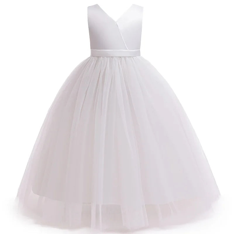 New Luxury Wedding Flower Girl Dress Suitable for Girls Aged 8-12 Dresses V-neck Long sheer Party Costume Carnival Costume