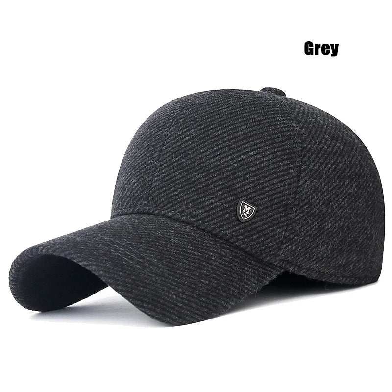 Mens Winter Baseball Cap with Ear Flaps, Baseball Winter Hats with Ear Flaps for Men Outdoor Walk Running  Adjustable Size