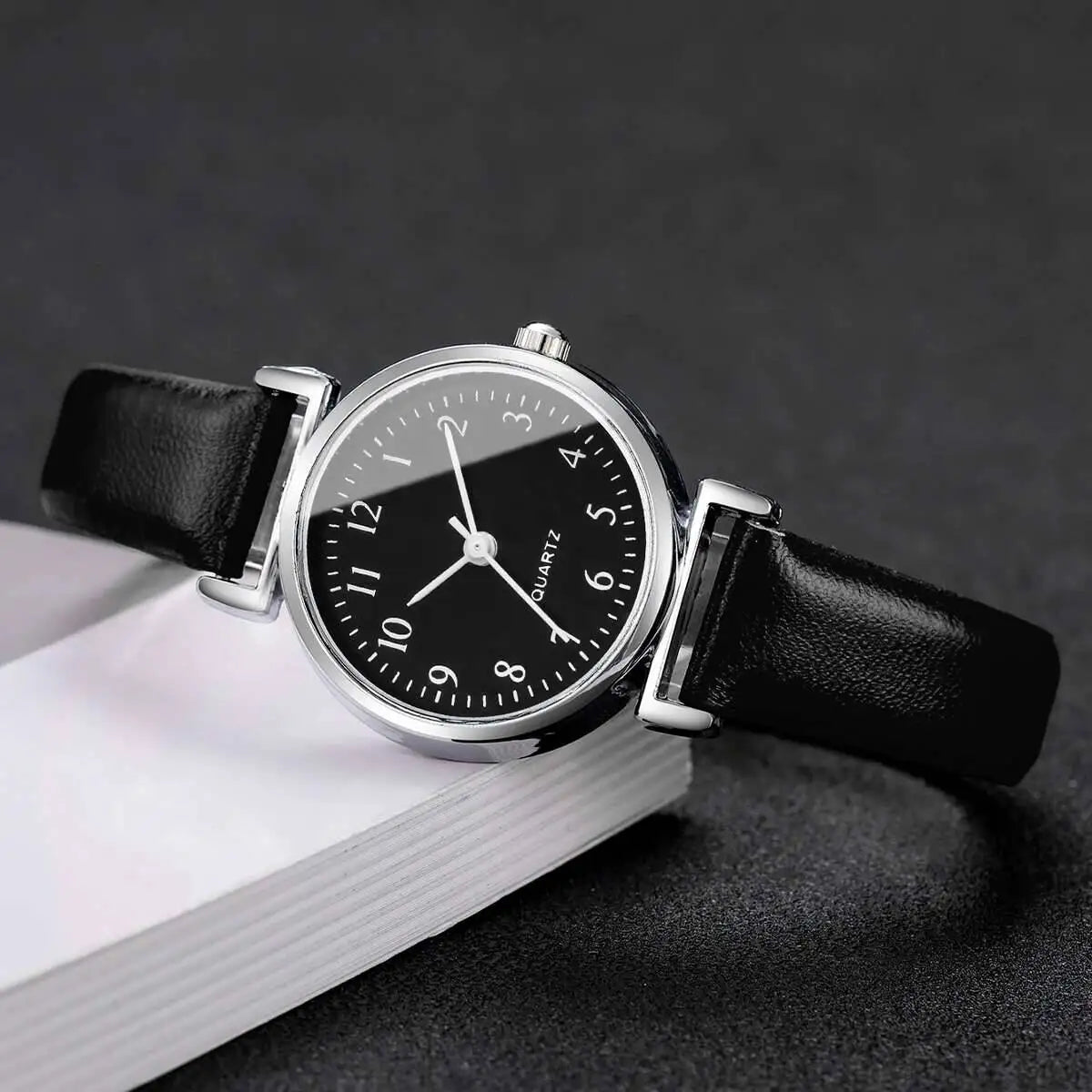 2PCS Fashion Women Quartz Watches Set Simple Small Dial Leather Strap Watch for Girls Reloj Mujer（Without Box）