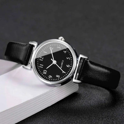 2PCS Fashion Women Quartz Watches Set Simple Small Dial Leather Strap Watch for Girls Reloj Mujer（Without Box）
