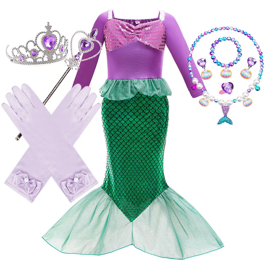 Little Girl Rapunzel Costume Party Fancy Princess Dress Christmas Cosplay Belle Sleeping Beauty Cinderella Carnival Disguise