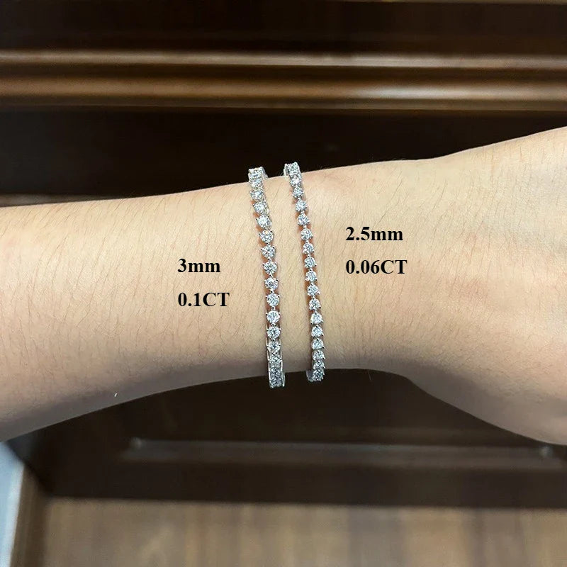 3 Claw 2.5/3mm Full D Color Moissanite Diamond Tennis Bracelet Hidden Buckle for Women Man 925 Silver Link Chain Bracelets