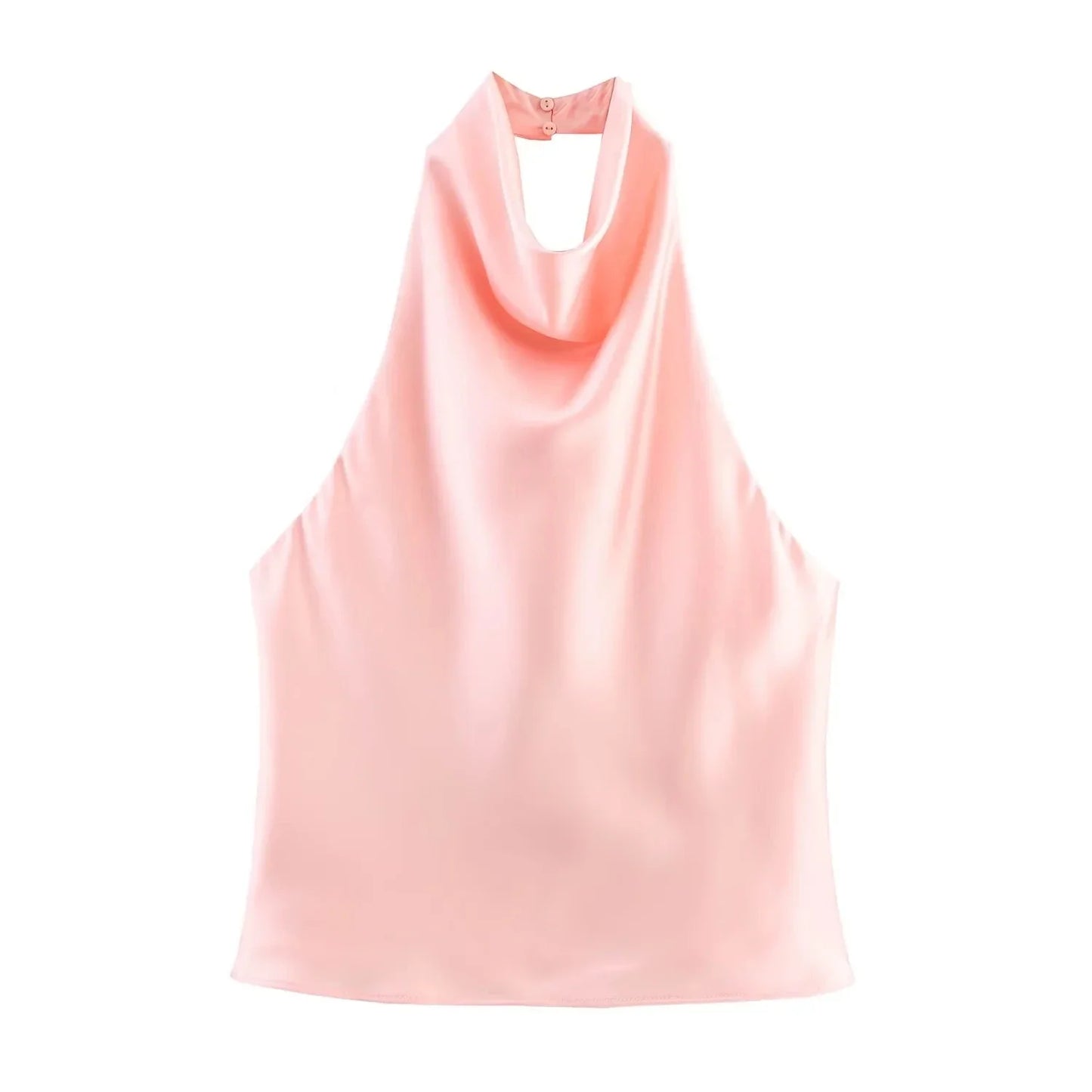 Sexy Chic Butter Yellow Satin Tops Women Halter Backless Beach Holiday Party Top Fashion 2025 New Year Evening Satin Top
