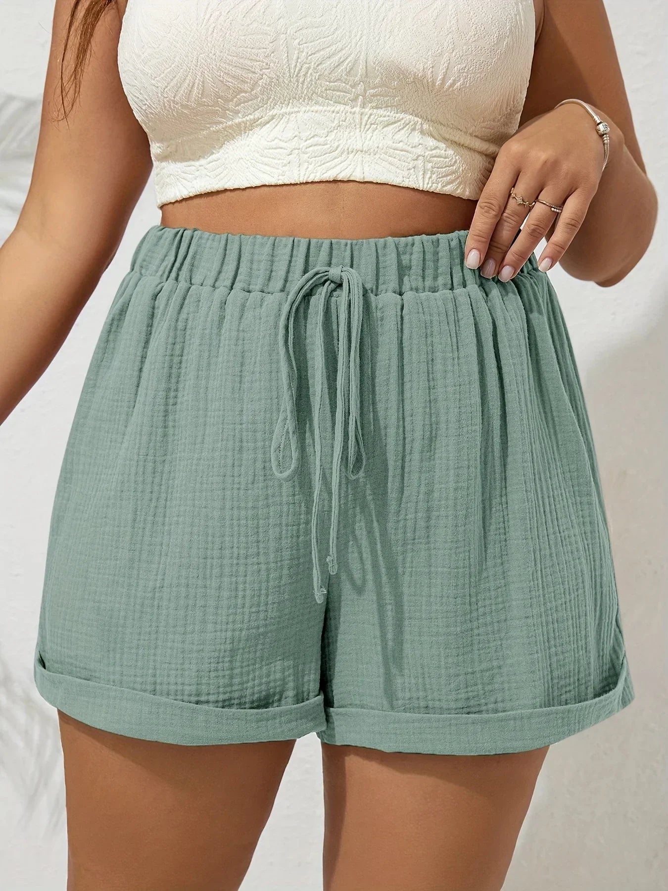 Plus Size High Waist Casual Shorts for Women Comfortable Lightweight with Elastic Waistband and Drawstring