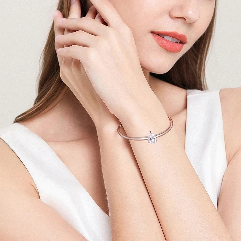 Certified 1CT Pear Cut Moissanite Bangles S925 Silver Solitaire Lab Diamond Bracelet for Women Fine Party Wedding Jewelry
