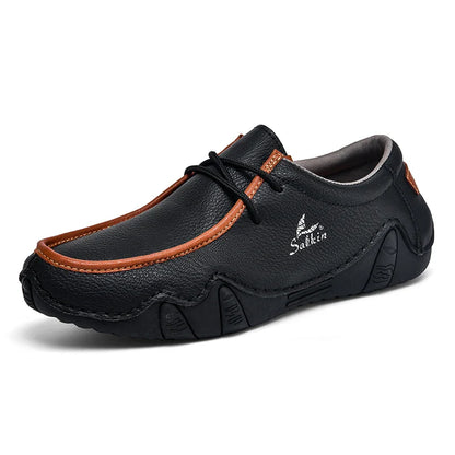 Novos Tênis Masculinos Casuais de Couro Feitos à Mão da Moda 2024 Design Sapatilhas Masculinas Mocassins Respiráveis Cano Baixo Sapatos Flats Dirigir Tamanho Grande