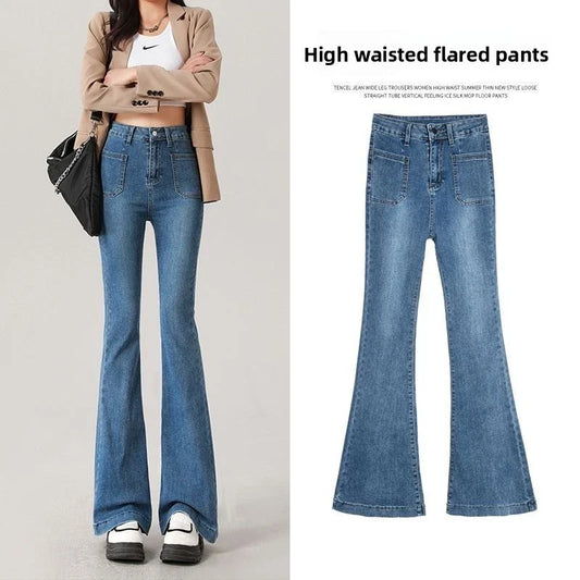 Calça Jeans de Cintura Alta e Perna Larga com um Vintage Clássico