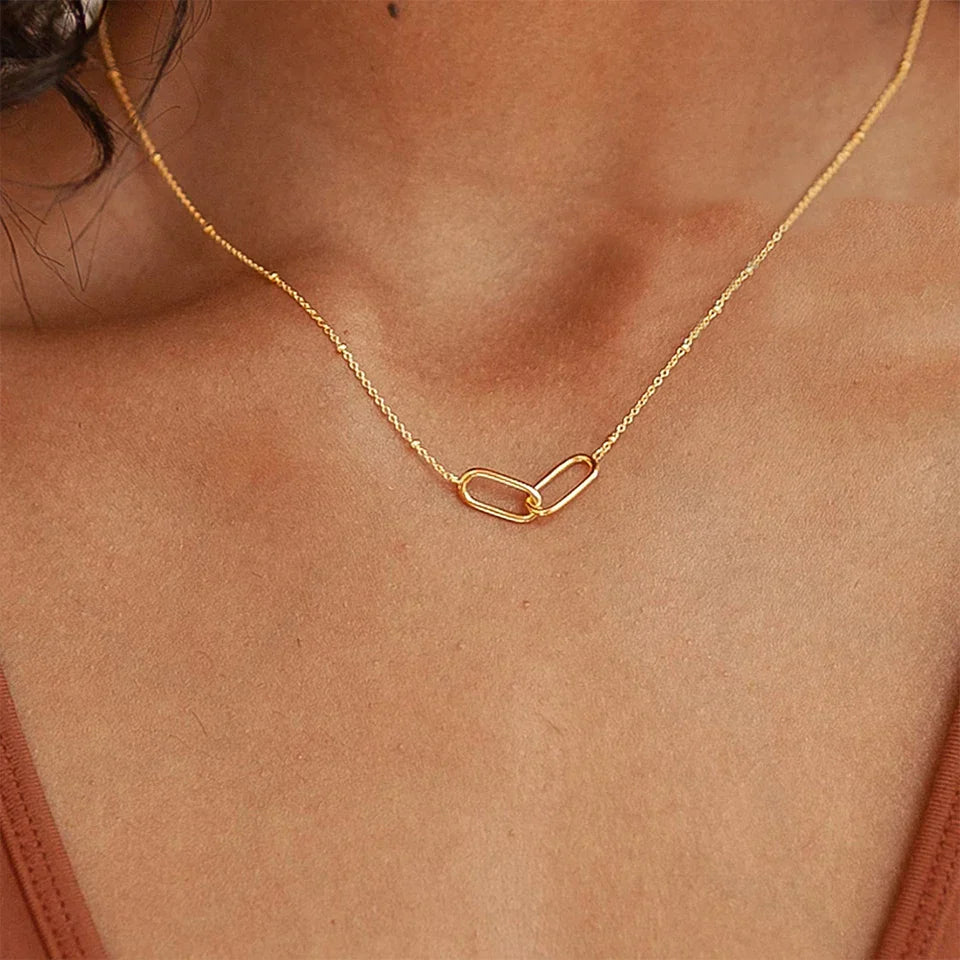 Fashion Stainless Steel Link Infinity Necklace Geometric Double Paperclip Pendant Women's Simple Jewelry Wholesale