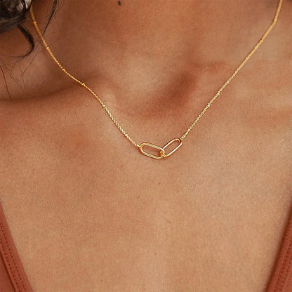 Fashion Stainless Steel Link Infinity Necklace Geometric Double Paperclip Pendant Women's Simple Jewelry Wholesale