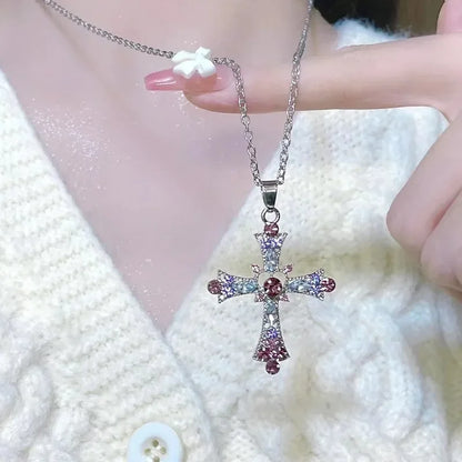 Crystal Cross Pendant Necklace for Women Girls  Shiny Sweet Chain Punk Party Fashion Pendant Fashion Y2K Jewelry Accessories