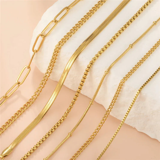 Stainless Steel Gold Color Chain Necklace Women Minimalist Cuban Paperclip Twisted Snake Chain Fashion Jewelry Wholesale
