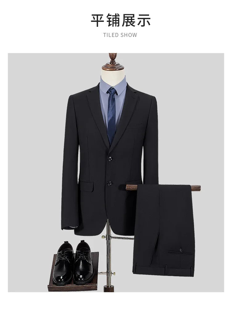 Terno S-8GG (Blazer + Calça) Masculino Moda Casual Ao Ar Livre Cavalheiro Negócios Casamento Slim-fit Formal Estilo Britânico Terno de Casamento