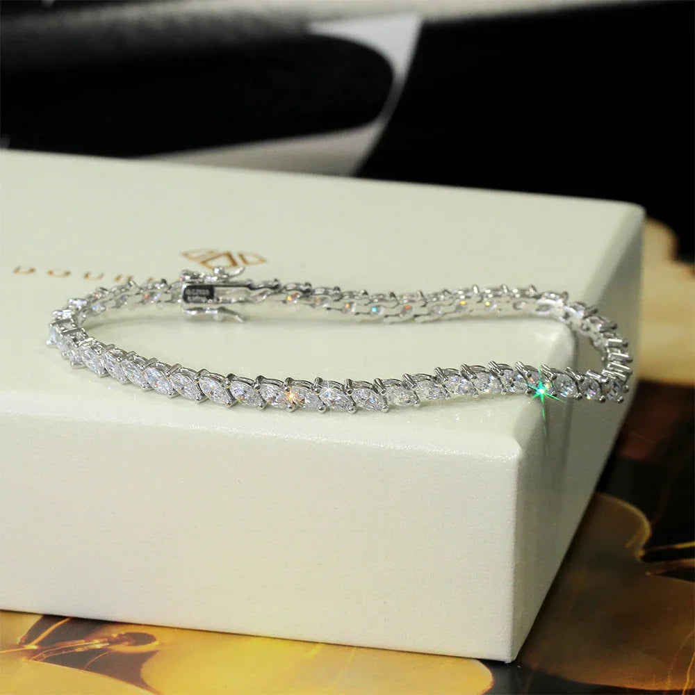 0.5carat Marquise Cut Moissanite Tennis Bracelets for Women Men  925 Silver Plated 18k Gold Lab Diamond Bangle with Certificate