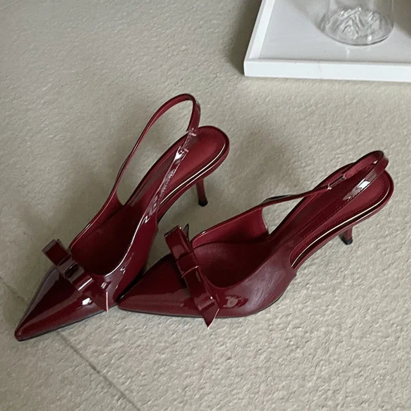 Big Size 43 Butterfly-knot Slingbacks Women Pumps Elegant Pointed Toe Thin Heels Shoes Sexy Banquet Zapatos De Mujer