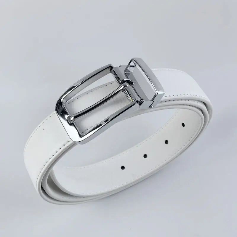 Korean version Golf white leather belt Pin buckle youth pants casual belt original belt for men and women