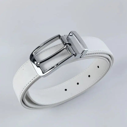 Korean version Golf white leather belt Pin buckle youth pants casual belt original belt for men and women