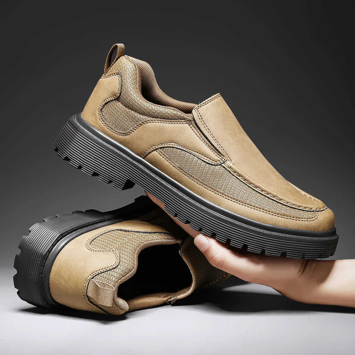 Fashion Khaki Casual Shoes for Men Suede Leather Loafers Men Platform Slip-On Men's Driving Shoes Lightweight Leisure Men Shoes