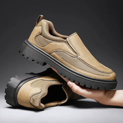 Fashion Khaki Casual Shoes for Men Suede Leather Loafers Men Platform Slip-On Men's Driving Shoes Lightweight Leisure Men Shoes