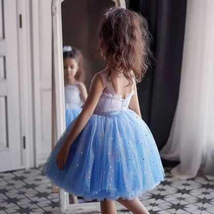 New Baby Kids Girls Elegant Printed Butterfly Flower Princess Party Tutu Dresses Children Sequins Wedding Evening Girl Clothes