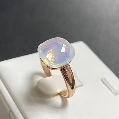 Trendy 12.6mm Flat Rose Gold Ring 35 Candy Colors Green Amethyst Turquoise Crystal Jewelry Gift for Women