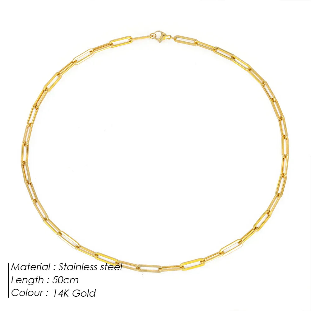 Fashion Paperclip Link Chain Women Necklace Stainless Steel Gold Color Chain Necklace For Women Men Jewelry Gift