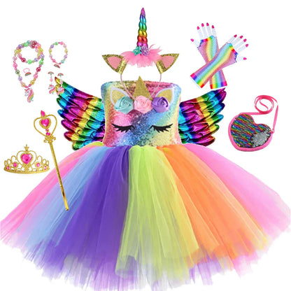 Vestidos de Unicórnio Princesa para Meninas, Trajes Tutu, Flores em Tons Pastel, Vestidos de Aniversário para Bebês, Tule, Fantasias Infantis para Halloween e Cosplay