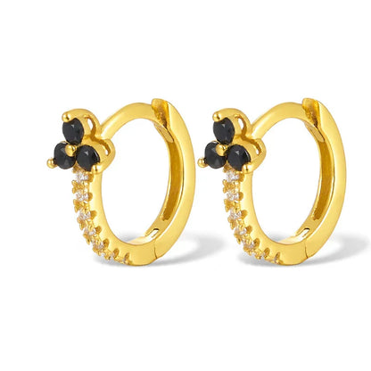 925 Sterling Silver Romantic Color Zircon Three-petal Flower Stud Earrings for Women Fashion Huggies Piercing Jewelry