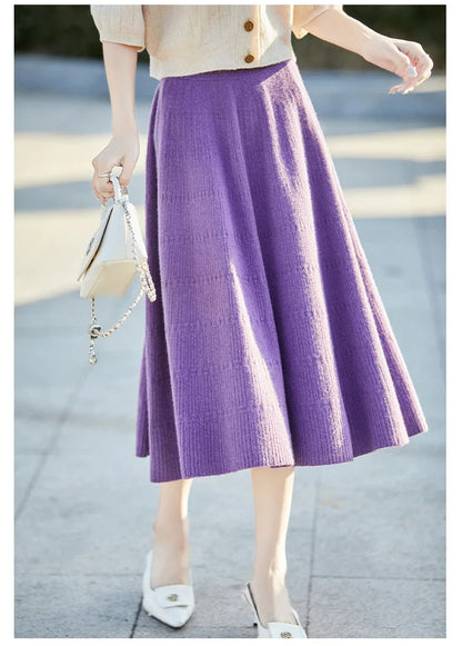 Autumn And Winter High Waist 100% Pure Wool Skirt Female Slim Long Knitted Wool Skirt Loose Wearing A-Line Skirt
