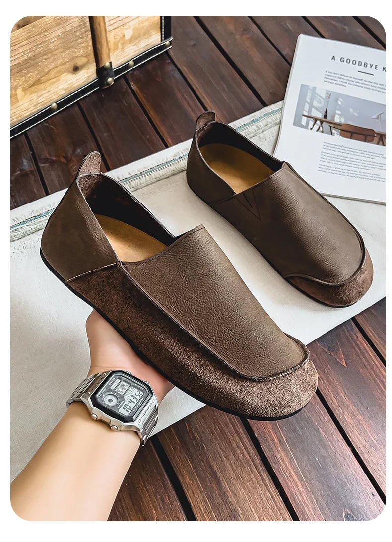 Man Loafers Outdoor Walking Fashion Mens Casual Shoes Soft Leather Comfort Half Slippers Breathable Lazy Driving Shoes