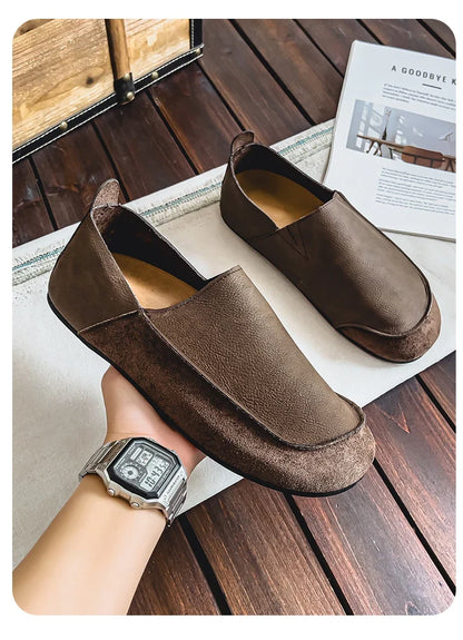 Man Loafers Outdoor Walking Fashion Mens Casual Shoes Soft Leather Comfort Half Slippers Breathable Lazy Driving Shoes