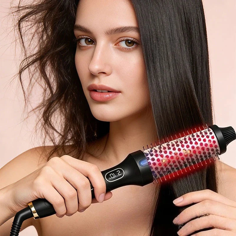 Dual Voltage Ionic Thermal Brush For Curling And Straightening 6 Temperature Settings & LED Digital Display Hot Air Styler