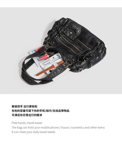 Y2K Hot Women's Punk Biker Tote Bag Large Capacity PU Leather Crossbody Purse with Multi Pockets for Work Commute Moto Style