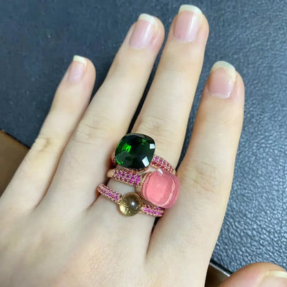 Conjunto de 3 anéis empilháveis ​​Nudo para mulheres, conjunto com cores mistas, cristais tipo bala incrustados, zircônia, ametista, topázio azul, joia redonda, presente