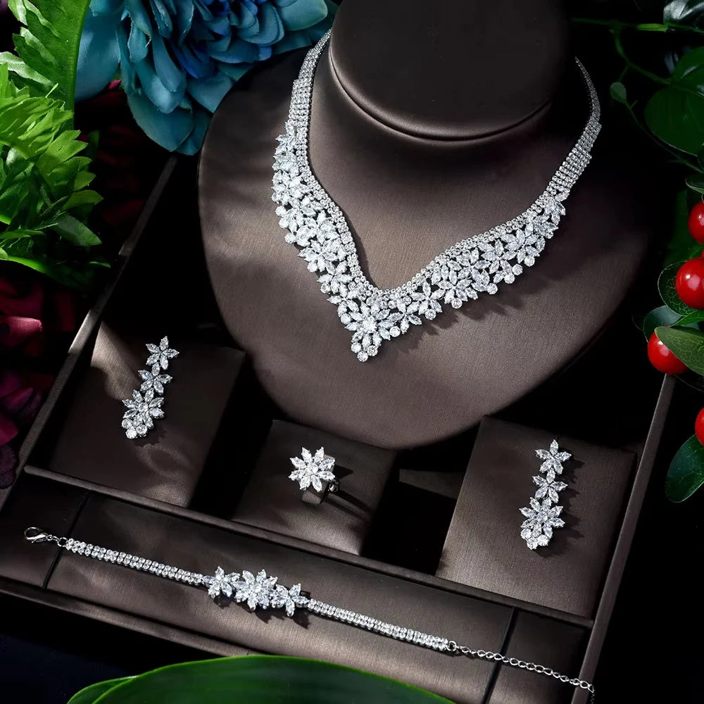 4pcs Necklace and Earrings Set AAA Cubic Zircon Jewelry Set for Dubai Nigeria Women Bridal Wedding Accessories N-119
