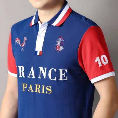 Men's polo shirt Paris France embroidery stitching color contrast classic fashion original design polo collar pure cotton