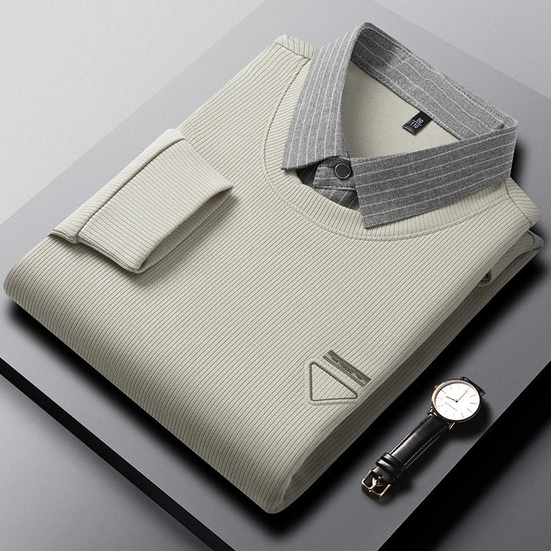 High Quality Men's Polo Shirt Contrast Color Lapel Long Sleeve T-Shirt Autumn New Exquisite Print Top Casual Business Menswear