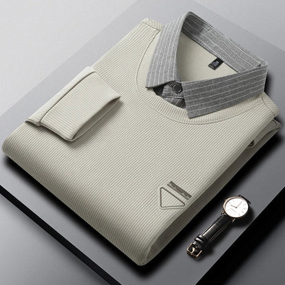 High Quality Men's Polo Shirt Contrast Color Lapel Long Sleeve T-Shirt Autumn New Exquisite Print Top Casual Business Menswear