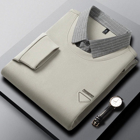 High Quality Men's Polo Shirt Contrast Color Lapel Long Sleeve T-Shirt Autumn New Exquisite Print Top Casual Business Menswear