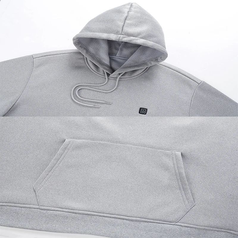New Intelligent USB Heating Hoodie for Men Women Winter 7 Areas Coral Fleece Hooded Heated Clothes Outdoor Thermal Sportswear