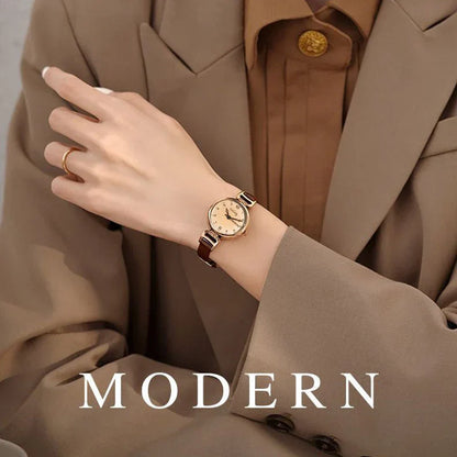 Simple Women's Watches Small Round Ladies Bracelet Watch PU Leather Thin Retro Quartz Wristwatch for Women Girls Gifts