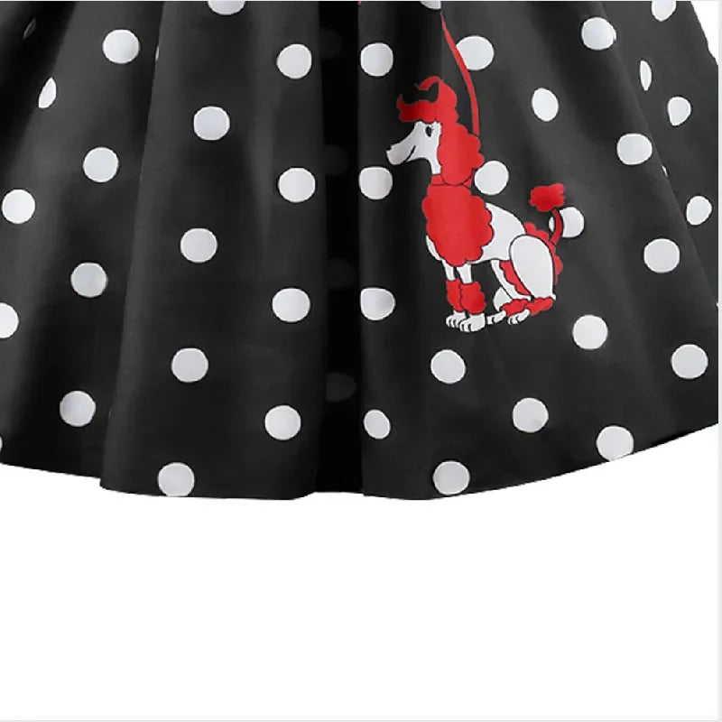 Girls Party Dresses Summer Dress Poodle Print Polka Dot Vintage Dress With Scarf Outfit Girls Casual Summer Dresses Birthday