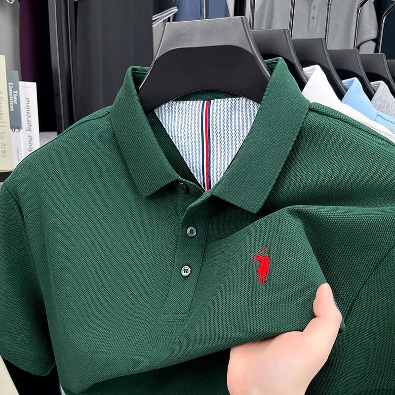 100% pure cotton short sleeve polo shirt summer new breathable men's T-shirt high-end brand Paul Pony embroidered business top