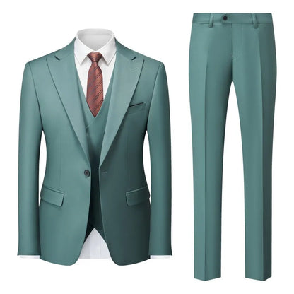 Men Suits Turn Down Collar Blazer Male Double-breasted Vest Straight-leg Pant Man Solid Business Wedding 3-piece Set
