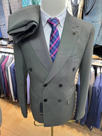 Classic 2-pieces Peak Lapel Men Suit Smooth Business Tuxedo In Stock Set Decent Party Daily High Quality Simple Groom Wear